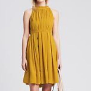 Banana Republic Yellow/Mustard Pleated Halter Midi Dress